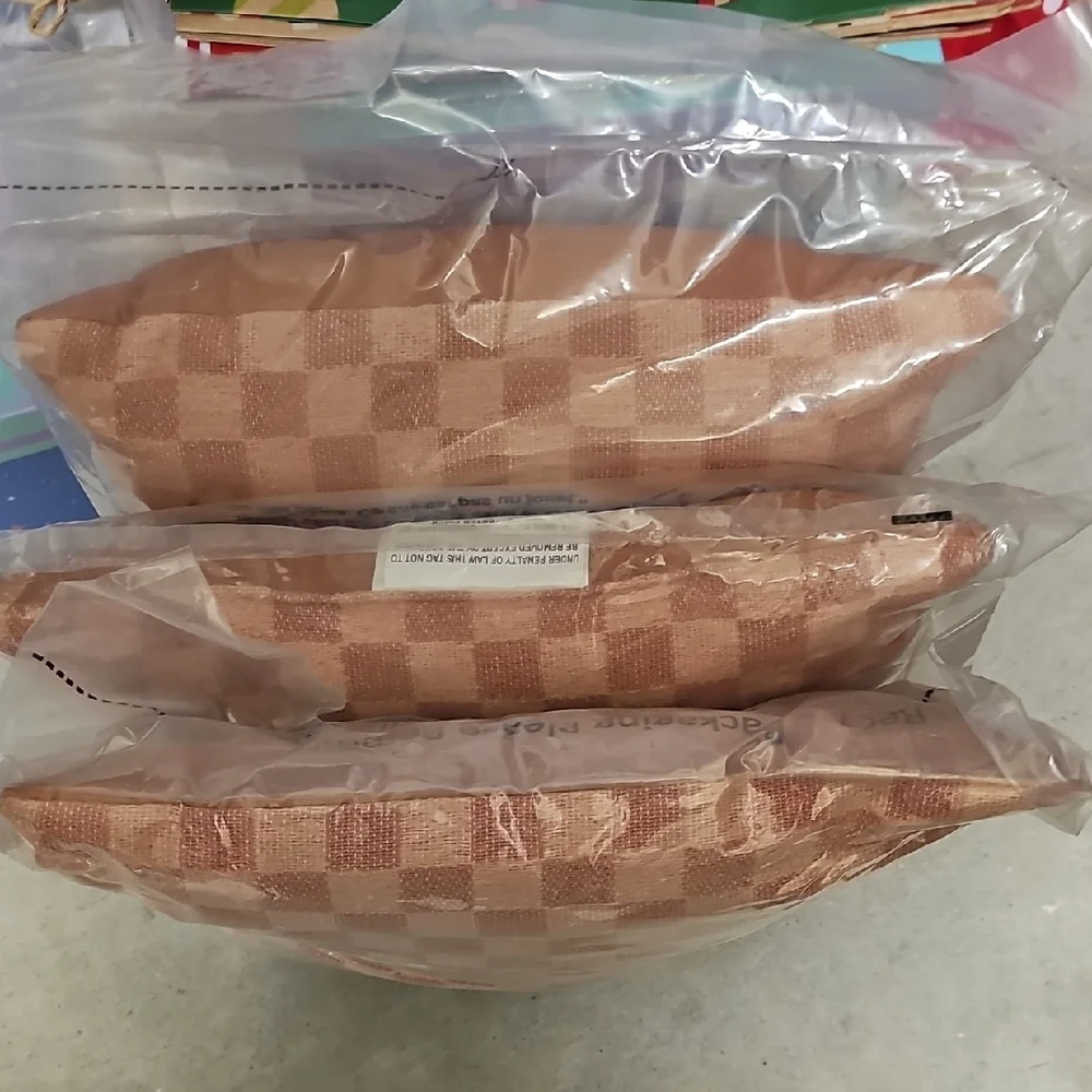 Nwt 3 Checkered Throw Pillows